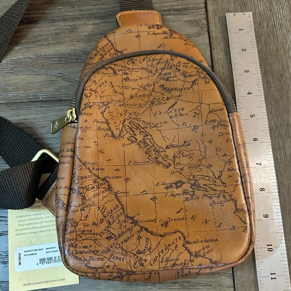 Patricia Nash Marisol European Map Leather Sling Bag Riot Rust NWT - Picture 7 of 13